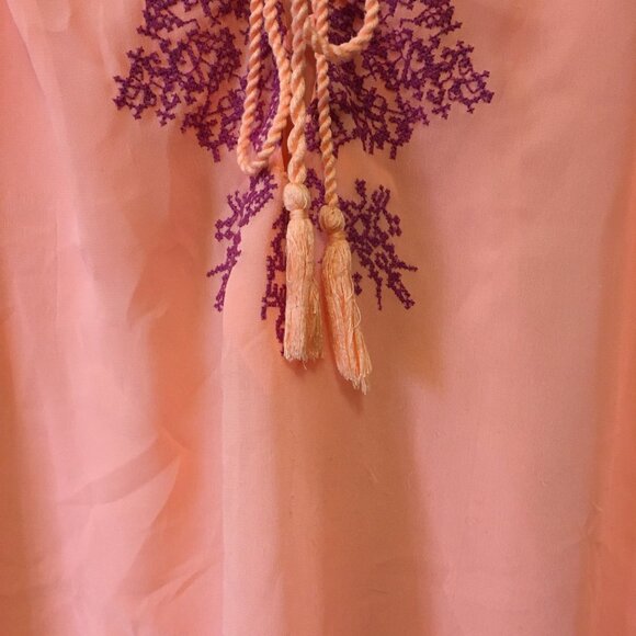 American Eagle Sheer Neon Orange Pink Bohemian Blouse - Picture 7 of 14